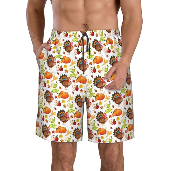 Goofa Holiday Thanksgiving Turkey Printed Mens Swim Trunks Summer Quick Dry Short Beach Swimwear Bathing Suits-XX-Large