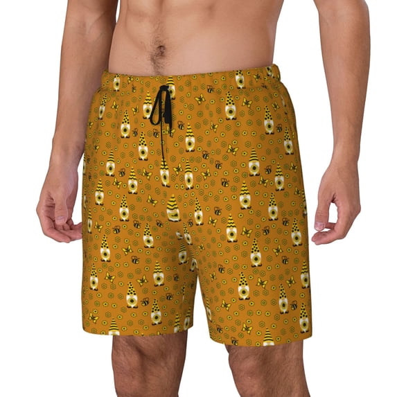Goofa Honey Bee Gnomes Printed Men's Swim Trunks Board Shorts Quick Dry Mens Swimming Trunks with Compression Liner,Breathable Fit Hawaii Beach Shorts-Small