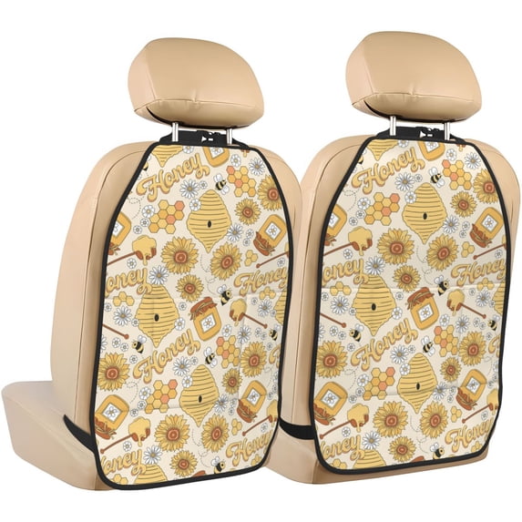 Goofa Honey Honeycomb Pattern Car Back Seat Protector for Kids (2 Pack) ,Anti-kick Storage Mat for Car Seats,Shields from Footprints