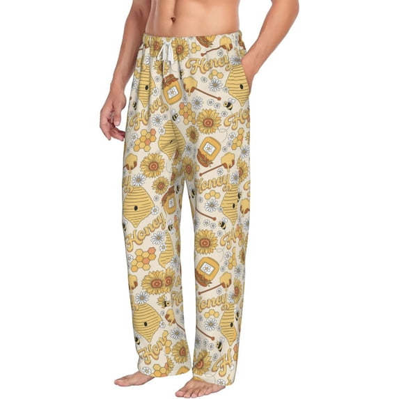 Goofa Honey Honeycomb Printed Soft Pajama Pants for Men, Wide Leg Comfy Casual Lounge Yoga Pants-Small