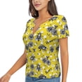thumbnail image 1 of Goofa Honeybee Pattern Womens Deep V Neck Low Cut Tops Casual Summer Short Sleeve Ribbed Knit T-Shirts-Small, 1 of 5