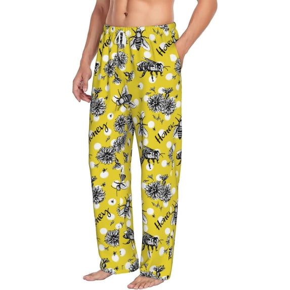 Goofa Honeybee Printed Soft Pajama Pants for Men, Wide Leg Comfy Casual Lounge Yoga Pants-Medium
