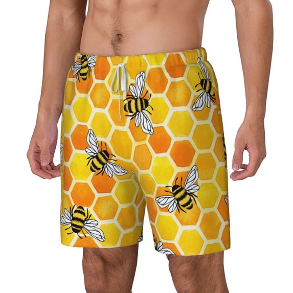 Goofa Honeycombs Printed Men's Swim Trunks Board Shorts Quick Dry Mens Swimming Trunks with Compression Liner,Breathable Fit Hawaii Beach Shorts-Small
