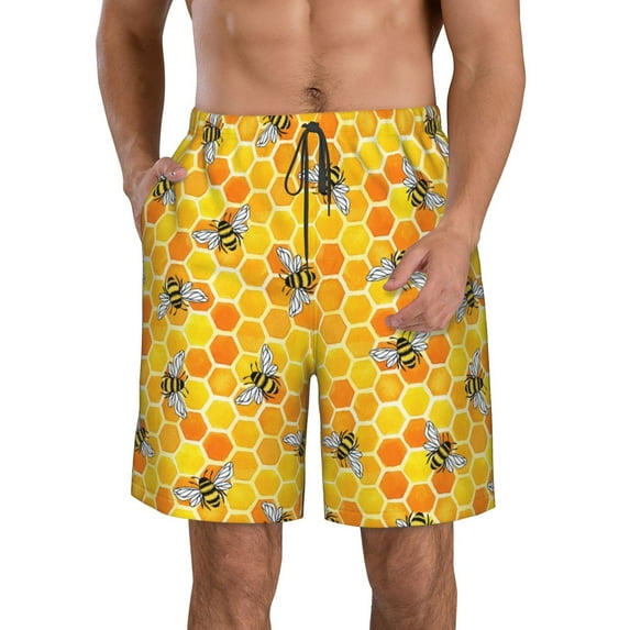 Goofa Honeycombs Printed Mens Swim Trunks Summer Quick Dry Short Beach Swimwear Bathing Suits-3X-Large