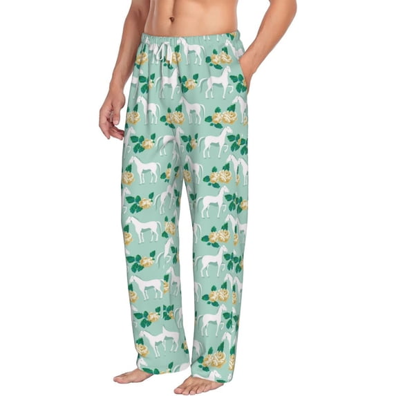 Goofa Horse And Flower Printed Soft Pajama Pants for Men, Wide Leg Comfy Casual Lounge Yoga Pants-Medium