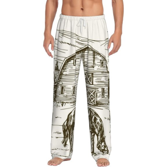 Goofa Horses Grazing On Meadow Pattern Printed Soft Pajama Pants for Men, Wide Leg Comfy Casual Lounge Yoga Pants-Medium