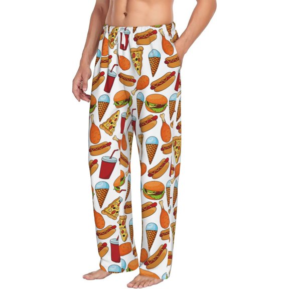 Goofa Hot Dog Burger Printed Soft Pajama Pants for Men, Wide Leg Comfy Casual Lounge Yoga Pants-Medium