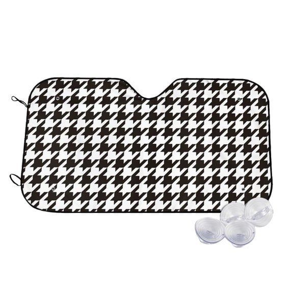 Goofa Houndstooth Black And White Printed Car Windshield Sunshade,Foldable Reflective Sun Visor,UV Protection Heat Blocker Sunshade,Car Cooling Accessory-