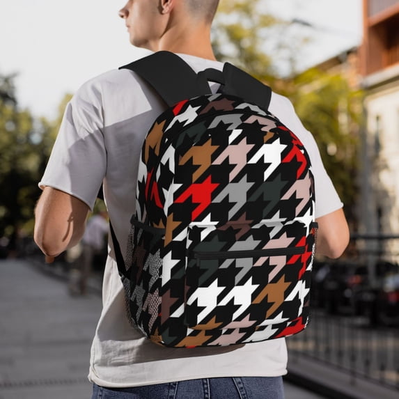 Goofa Houndstooth Green Red Print Casual Backpack for Women Men,Waterproof High School Bookbag,Lightweight Travel Daypack,Classic College Backpack,Laptob Backpack