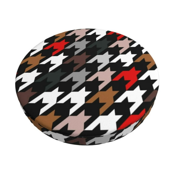 Goofa Houndstooth Green Red Printed Stool Covers Round, Waterproof Round Bar Stool Covers Anti-Slip Round Bar Stool Seat Cover with Elastic Bands Durable -