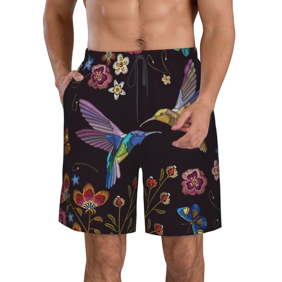 Goofa Humming Bird Printed Mens Swim Trunks Summer Quick Dry Short Beach Swimwear Bathing Suits-3X-Large