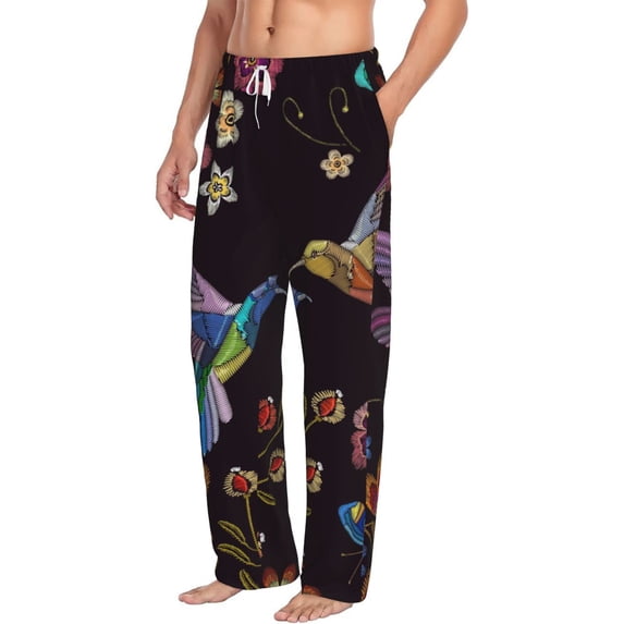 Goofa Humming Bird Printed Soft Pajama Pants for Men, Wide Leg Comfy Casual Lounge Yoga Pants-X-Large