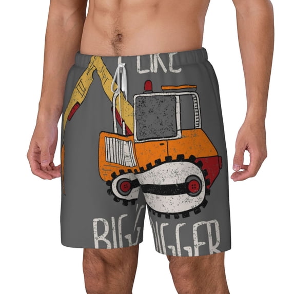 Goofa I Like Big Digger Printed Men's Swim Trunks Board Shorts Quick Dry Mens Swimming Trunks with Compression Liner,Breathable Fit Hawaii Beach Shorts-3X-Large