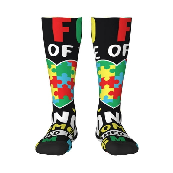 Goofa I Love With Autism Pattern Adult Stockings, Color-Block Knee High Socks, Comfortable and Breathable, Soft and Stretchable, Sports, and Decoration