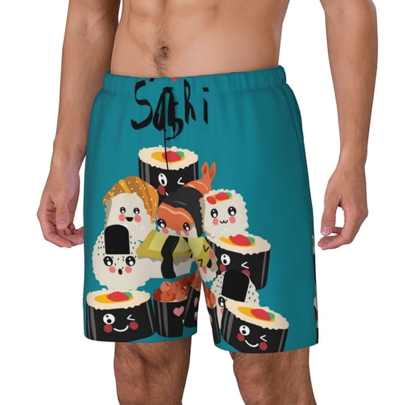 Goofa I Love Sushi Printed Men's Swim Trunks Board Shorts Quick Dry Mens Swimming Trunks with Compression Liner,Breathable Fit Hawaii Beach Shorts-X-Large