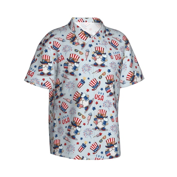 Goofa I Love USA Hawaiian Shirt for Men, Unisex Summer Beach Casual Short Sleeve Button Down Shirts,Aloha Tropical Floral print shirt-Small