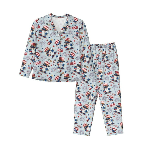 Goofa I Love USA Printed Women’s 2 Piece Pajama Set Super,Pajamas Women's Long Sleeve Sleepwear Soft Button Down Loungewear Pjs Lounge Set Nightwear-X-Large