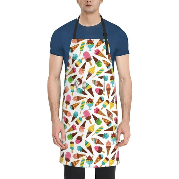 Goofa Ice Cream Popsicles Printed Waterproof Apron 33" Chef Aprons for Men Heavy Duty Chemical Work Apron Adjustable Bib Apron