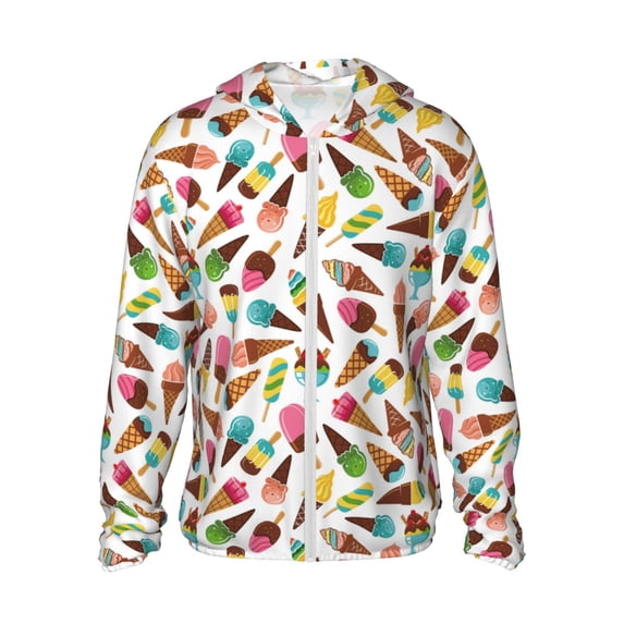 Goofa Ice Cream Popsicles Printed Women's UPF 50+ Sun Protection Hoodie Jacket Lightweight Long Sleeve Sun Shirt for Women with Pocket Hiking Outdoor-X-Large