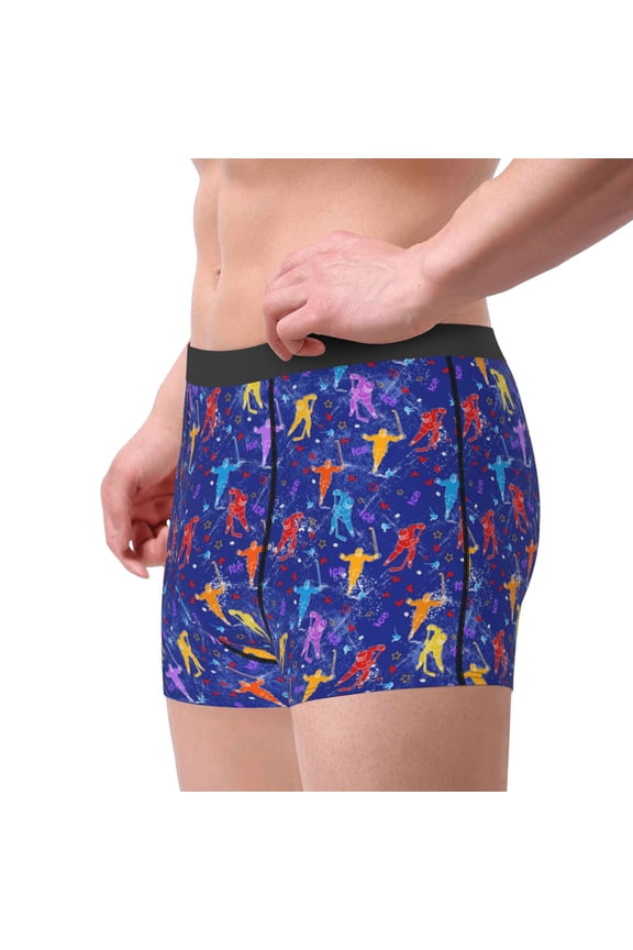 Ice Hockey Players With Puck Printed Men's Boxer Briefs Underwear, Moisture-Wicking Underwear, Trunk,Soft and Breathable Cotton Underwear-Large