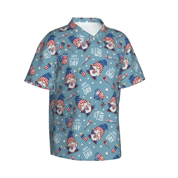 Goofa Independence With Gnome Hawaiian Shirt for Men, Unisex Summer Beach Casual Short Sleeve Button Down Shirts,Aloha Tropical Floral print shirt-XX-Large