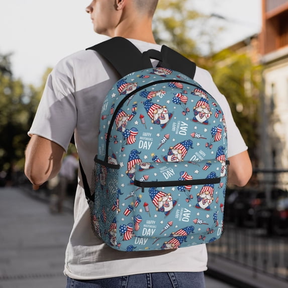 Goofa Independence With Gnome Print Casual Backpack for Women Men,Waterproof High School Bookbag,Lightweight Travel Daypack,Classic College Backpack,Laptob Backpack