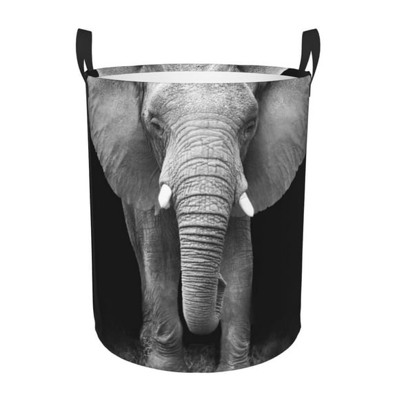 Goofa Indian Elephant Printed Circular Hamper,Laundry Basket with Handles,Storage Baskets Foldable,Large Capacity Laundry Hamper-Small