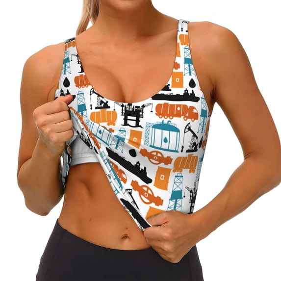 Goofa Industrial Transportations Printed Sports Bras for Women, High Impact Running Bra Workout Crop Tank Tops Longline Sports Bra Push up-XX-Large