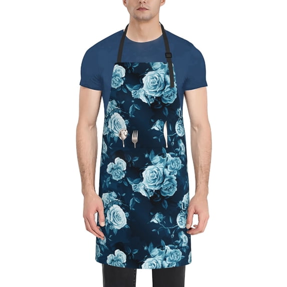 Goofa Ink Rose Printed Waterproof Apron 33" Chef Aprons for Men Heavy Duty Chemical Work Apron Adjustable Bib Apron