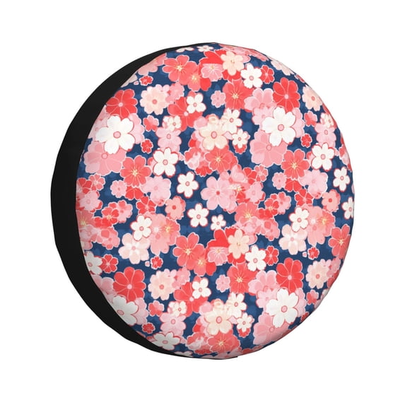 Goofa Japanese Cherry Blossoms Pattern Universal Tire Cover for Jeep, SUV, Truck, and Trailer – Waterproof, UV-Resistant,Easy to Install, Fits 14"-17" Tires-17 inch