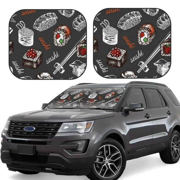 Goofa Japanese Sushi Hashi Pattern 2 Piece Car Windshield Sun Shade Foldable | Front Windshield Shade for Sun, Heat and UV Rays | Sunshade for Car Front Window-Medium