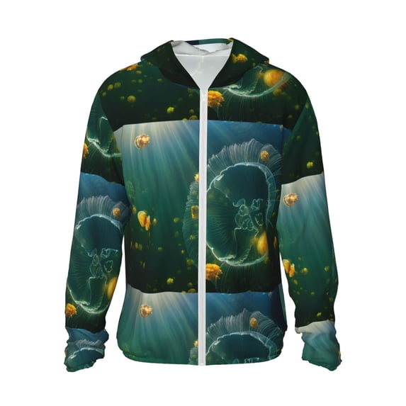 Goofa Jelly Fish Printed Women's UPF 50+ Sun Protection Hoodie Jacket Lightweight Long Sleeve Sun Shirt for Women with Pocket Hiking Outdoor-XX-Large