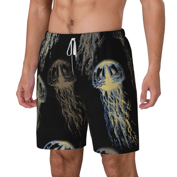 Goofa Jellyfish Printed Men's Swim Trunks Board Shorts Quick Dry Mens Swimming Trunks with Compression Liner,Breathable Fit Hawaii Beach Shorts-3X-Large