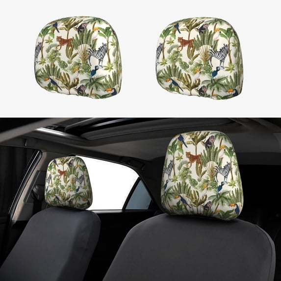 Goofa Jungle Animals Pattern 2 PCS Car Headrest Cover, Headrest Protector,Universal Interior Car Accessories