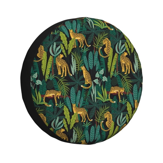 Goofa Jungle Leopard Yellow Pattern Universal Tire Cover for Jeep, SUV, Truck, and Trailer – Waterproof, UV-Resistant,Easy to Install, Fits 14"-17" Tires-15 inch