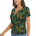 thumbnail image 1 of Goofa Jungle Leopard Yellow Pattern Womens Deep V Neck Low Cut Tops Casual Summer Short Sleeve Ribbed Knit T-Shirts-X-Large, 1 of 5