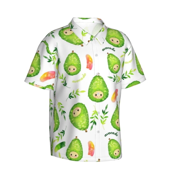 Goofa Kawaii Avocado Hawaiian Shirt for Men, Unisex Summer Beach Casual Short Sleeve Button Down Shirts,Aloha Tropical Floral print shirt-Small