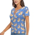 thumbnail image 1 of Goofa Kawaii Corgi Pattern Womens Deep V Neck Low Cut Tops Casual Summer Short Sleeve Ribbed Knit T-Shirts-Large, 1 of 5