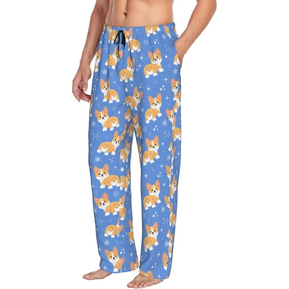 Goofa Kawaii Corgi Printed Soft Pajama Pants for Men, Wide Leg Comfy Casual Lounge Yoga Pants-Small