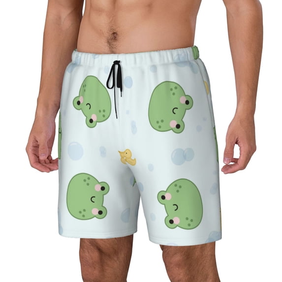 Goofa Kawaii Frogs Printed Men's Swim Trunks Board Shorts Quick Dry Mens Swimming Trunks with Compression Liner,Breathable Fit Hawaii Beach Shorts-