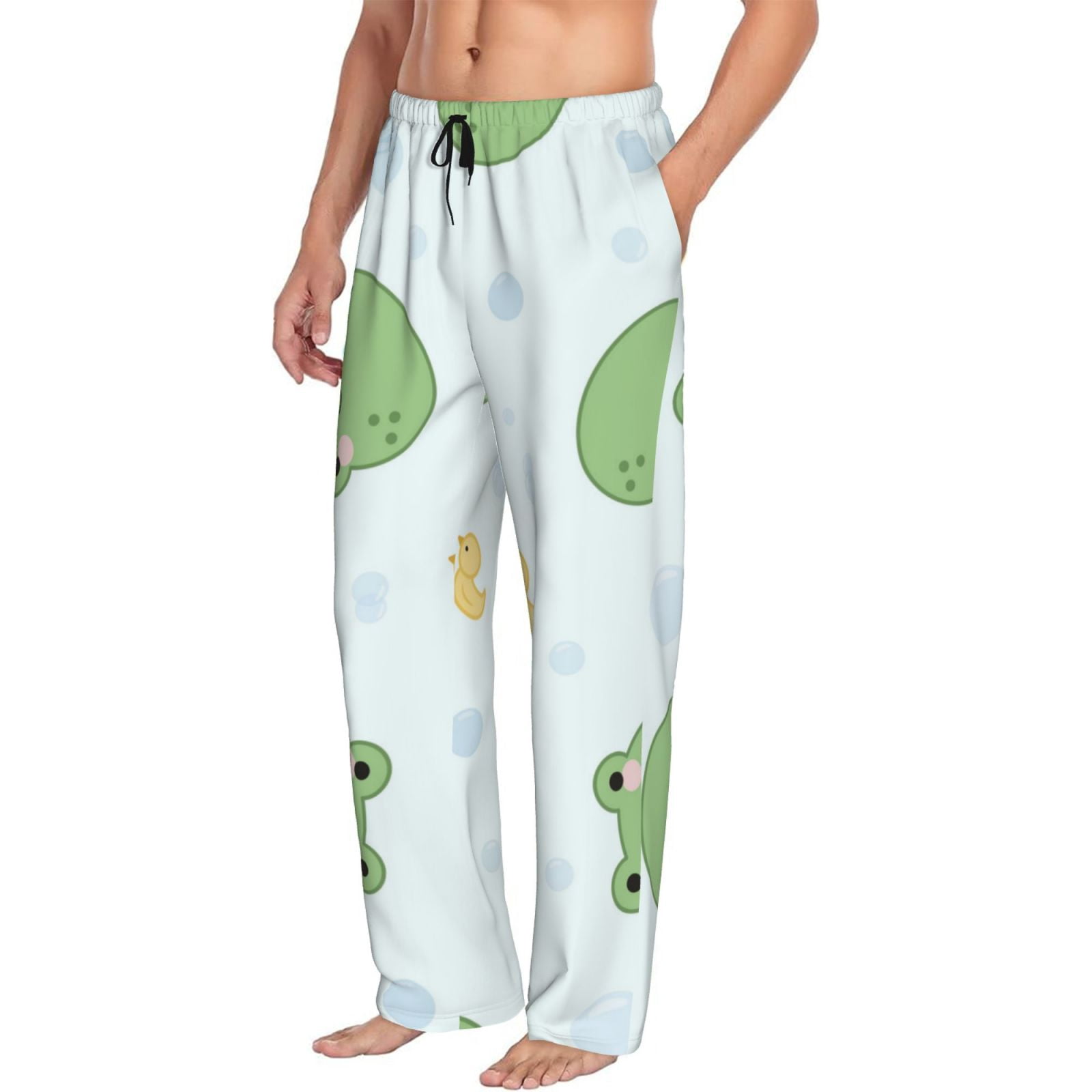 Goofa Kawaii Frogs Printed Soft Pajama Pants for Men, Wide Leg Comfy ...