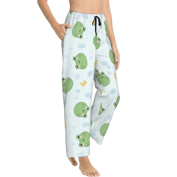 Goofa Kawaii Frogs Printed Soft Pajama Pants for Women, Wide Leg Comfy Casual Lounge Yoga Pants-