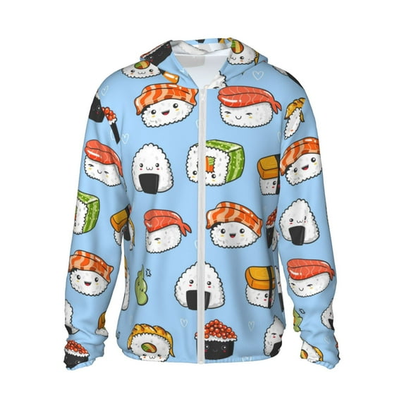 Goofa Kawaii Sushi Printed Women's UPF 50+ Sun Protection Hoodie Jacket Lightweight Long Sleeve Sun Shirt for Women with Pocket Hiking Outdoor-Medium