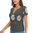 thumbnail image 1 of Goofa Keep Life Simple Daisy Flower Pattern Womens Deep V Neck Low Cut Tops Casual Summer Short Sleeve Ribbed Knit T-Shirts-Small, 1 of 5