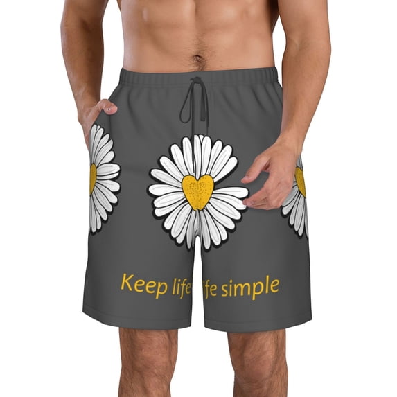 Goofa Keep Life Simple Daisy Flower Printed Mens Swim Trunks Summer Quick Dry Short Beach Swimwear Bathing Suits-Large