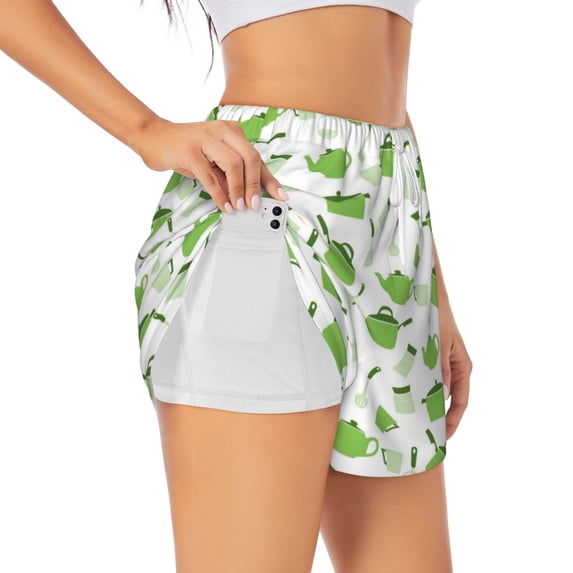 Goofa Kitchen Utensiles Cooking Pots Printed Women 2 in 1 Running Shorts,Quick Dry Athletic Workout Shorts,High Waisted Athletic Shorts with Liner Pockets-Medium