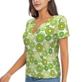 thumbnail image 1 of Goofa Kiwi Lemon Pattern Womens Deep V Neck Low Cut Tops Casual Summer Short Sleeve Ribbed Knit T-Shirts-X-Large, 1 of 5