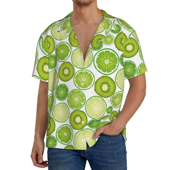 Goofa Kiwi Lemon Printed Men's Casual Short-sleeved Shirt,Lightweight Breathable Button-down,Summer Casual men's top,Versatile Fashion shirt-Small