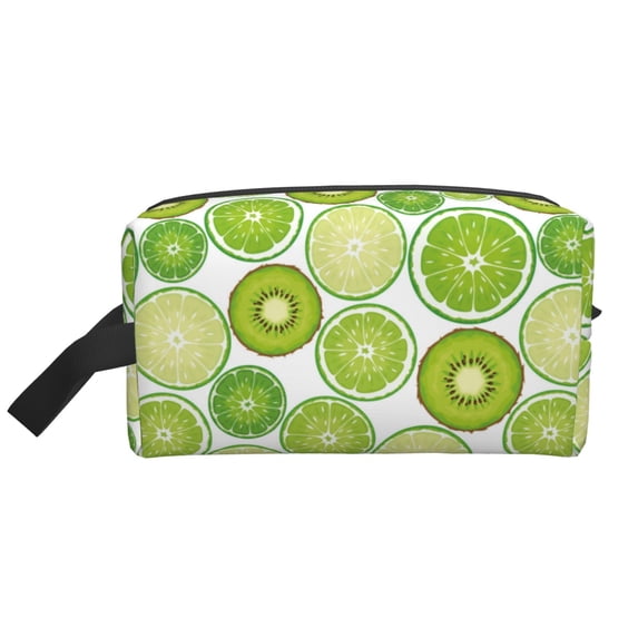 Goofa Kiwi Lemon Printed Toiletry Bag with Handle,Large Capacity Travel Makeup Cosmetic Bag for Women, Carry on Airport Airline Compliant Bag