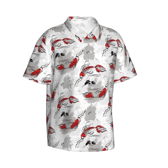 Goofa Koi Fish Hawaiian Shirt for Men, Unisex Summer Beach Casual Short Sleeve Button Down Shirts,Aloha Tropical Floral print shirt-Small